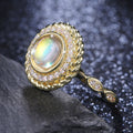 Gold Tone Round Iridescent Stone Ring with Clear Halo view 3