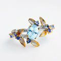 Light Blue Flower and Leaf Gold Tone Ring Jewelry Accessory view 2