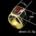 Gold Tone Geometric Ring with Deep Red Rectangular Stone view 2