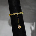 Gold Tone Chain Ring With Dangling Round Clear Stone view 4