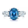 Blue Oval Stone Clear Side Stone Silver Tone Ring Jewelry Accessory view 4