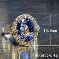Gold Tone Oval Blue Purple Stone Ring with Clear Halo view 4