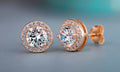 Round And Square Halo Stud Earrings In Six Metal Variants view 4