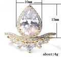 Gold Tone Teardrop Crown Ring with Clear Cluster Stones view 5