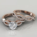 Rose Gold Tone Curved Double Ring Set with Clear Stones view 6