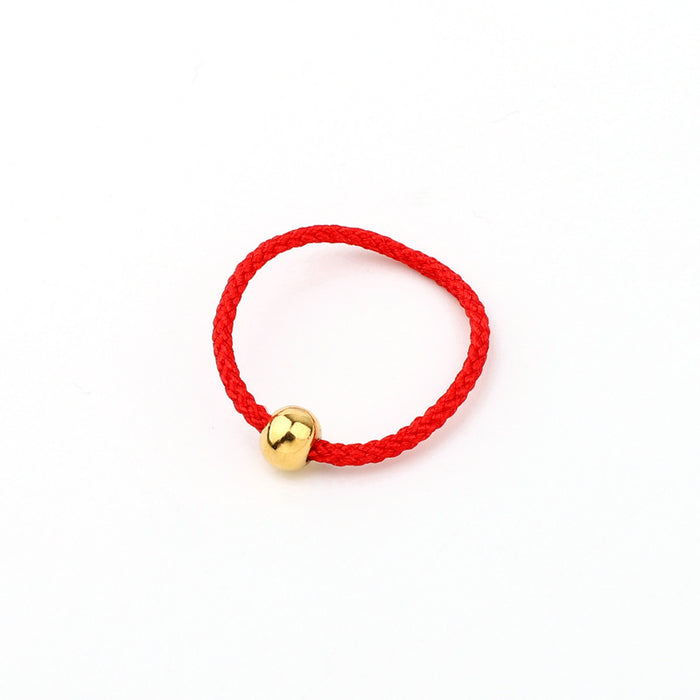 Red Braided Cord Ring with Three Small Gold Tone Beads