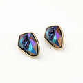 Multicolor Faceted Shield Crystal Stud Earrings with Gold Tone Bezels view 1