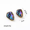Multicolor Faceted Shield Crystal Stud Earrings with Gold Tone Bezels view 3