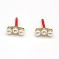 Three Pearl Row Stud Earrings with Gold Tone Posts view 1