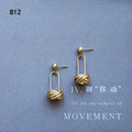 Gold Geometric Dangle Earrings Amber Stone Knot Variants view 4