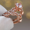 Rose Gold Tone Curved Double Ring Set with Clear Stones view 2