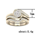 Gold Tone Layered Swirl Ring Set with Clear Round Cluster view 3