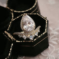 Gold Tone Teardrop Crown Ring with Clear Cluster Stones view 3