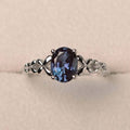 Silver Tone Blue Oval Stone Leaf Motif Ring Sizes 6-10 view 2