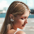 Gold Tone White Enamel Realistic Eye Stud Earrings view 2