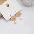 White and Pink Fan Pearl Look Stud and Clip Earrings view 3