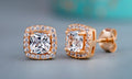 Round And Square Halo Stud Earrings In Six Metal Variants view 7