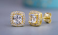 Round And Square Halo Stud Earrings In Six Metal Variants view 8