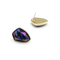 Multicolor Faceted Shield Crystal Stud Earrings with Gold Tone Bezels view 2