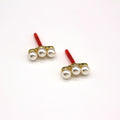 Three Pearl Row Stud Earrings with Gold Tone Posts view 3