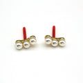 Three Pearl Row Stud Earrings with Gold Tone Posts view 5
