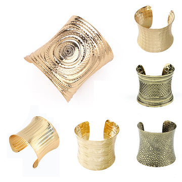 Wide Open Cuff Bracelets in Twelve Textured Metallic Styles