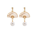 White and Pink Fan Pearl Look Stud and Clip Earrings view 5