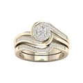 Gold Tone Layered Swirl Ring Set with Clear Round Cluster view 2