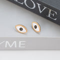Gold Tone White Enamel Realistic Eye Stud Earrings view 3