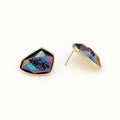 Multicolor Faceted Shield Crystal Stud Earrings with Gold Tone Bezels view 4