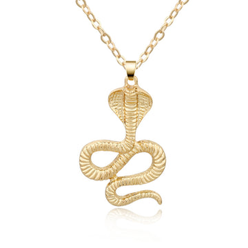 Gold-Tone Coiled Cobra Pendant Necklace with Textured Detail