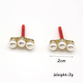 Three Pearl Row Stud Earrings with Gold Tone Posts view 4
