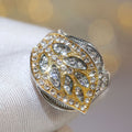 Clear Pave Leaf Pattern Gold Tone Wide Ring Jewelry Accessory view 2