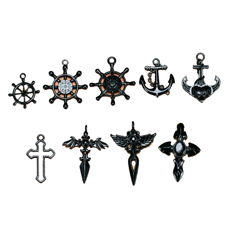 Black Alloy Anchor Ship Wheel Cross Charm Pendant