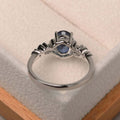 Silver Tone Blue Oval Stone Leaf Motif Ring Sizes 6-10 view 3