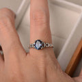 Silver Tone Blue Oval Stone Leaf Motif Ring Sizes 6-10 view 4