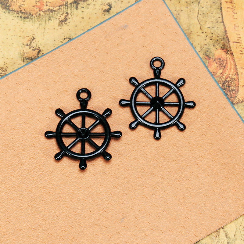 Black Alloy Anchor Ship Wheel Cross Charm Pendant