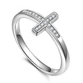 Silver Tone Micro Pavé Cross Band Ring Clear Stones Sizes view 1