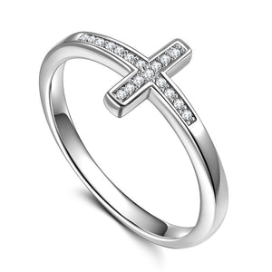 Silver Tone Micro Pavé Cross Band Ring Clear Stones Sizes