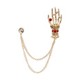 Rhinestone Skeleton Hand Chain Brooch Pins Gold Silver view 6