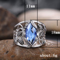 Antique Silver Tone Floral Ring with Blue Marquise Stone view 5