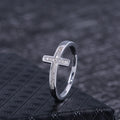 Silver Tone Micro Pavé Cross Band Ring Clear Stones Sizes view 3
