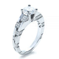 Silver Tone Round Solitaire Ring with Stepped Side Stones view 1