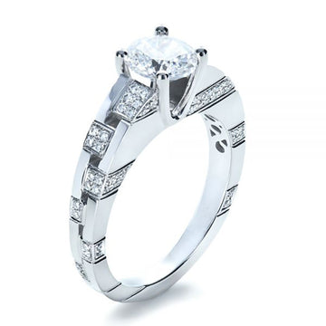 Silver Tone Round Solitaire Ring with Stepped Side Stones