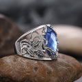 Antique Silver Tone Floral Ring with Blue Marquise Stone view 6