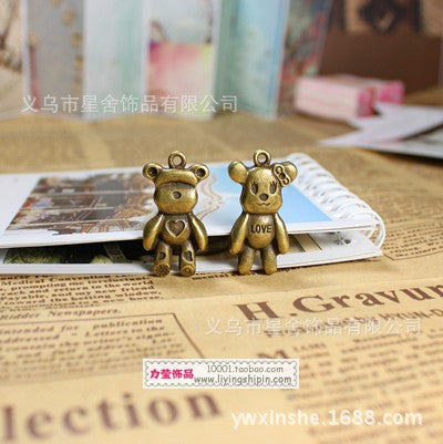 29x16mm Vintage Alloy Love Girl Bear Charm Pendant