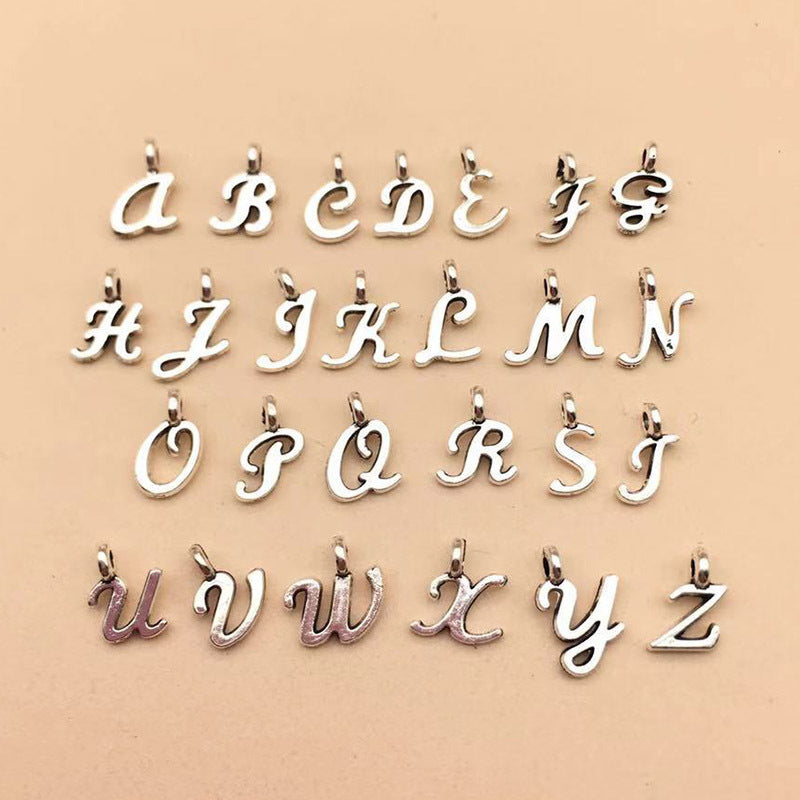 Tibetan Silver Zinc Alloy English Letter Charm Pendant for DIY Bracelet Jewelry Making