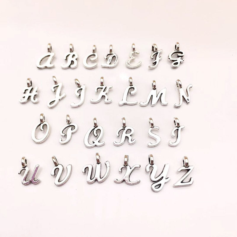 Tibetan Silver Zinc Alloy English Letter Charm Pendant for DIY Bracelet Jewelry Making