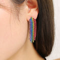 Rainbow Crystal Look Fringe Earrings in Ten Row Length Options view 3