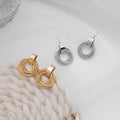 Rectangle Top Layered Textured Round Stud Earrings in Two Finishes view 1